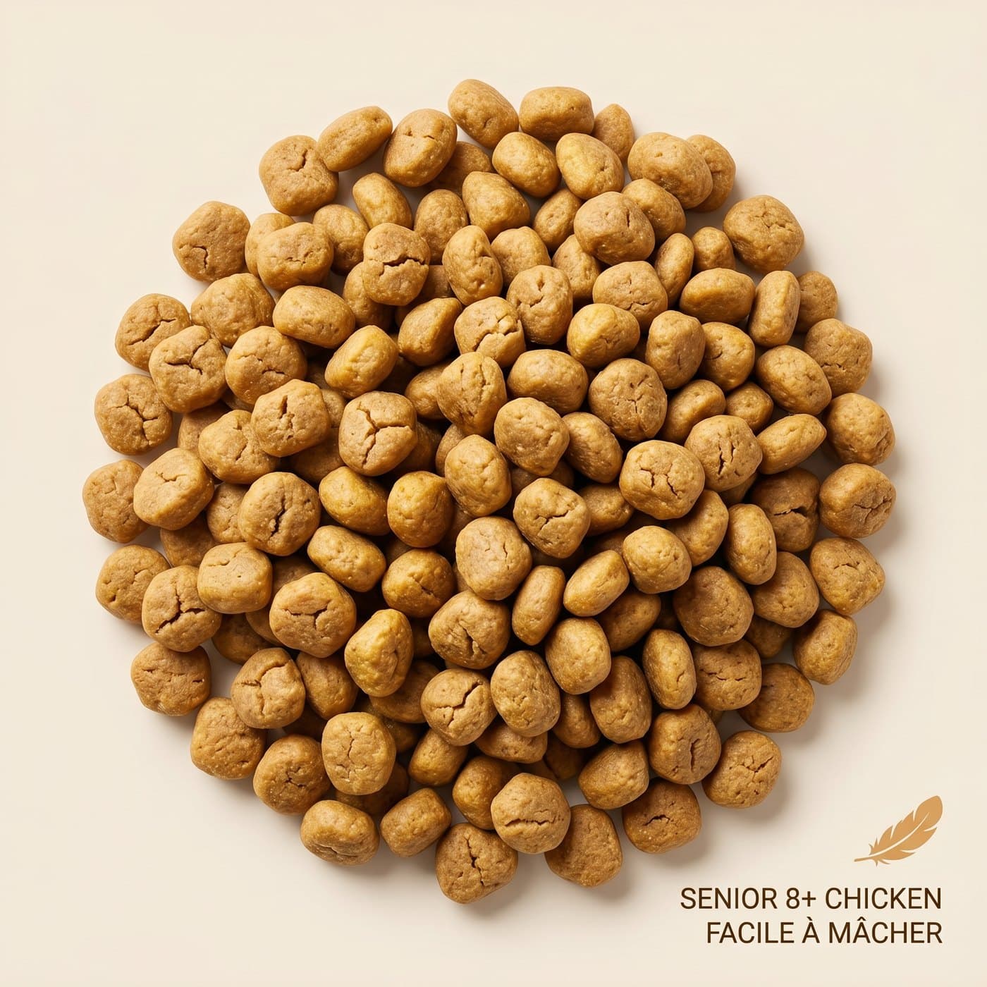 Gros plan des croquettes Senior 8+ au poulet